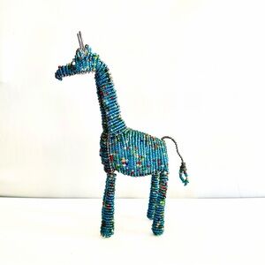 Giraffe Beaded Wrapped Wire Colorful Handcrafted Animal Figurine 8.5” Tall